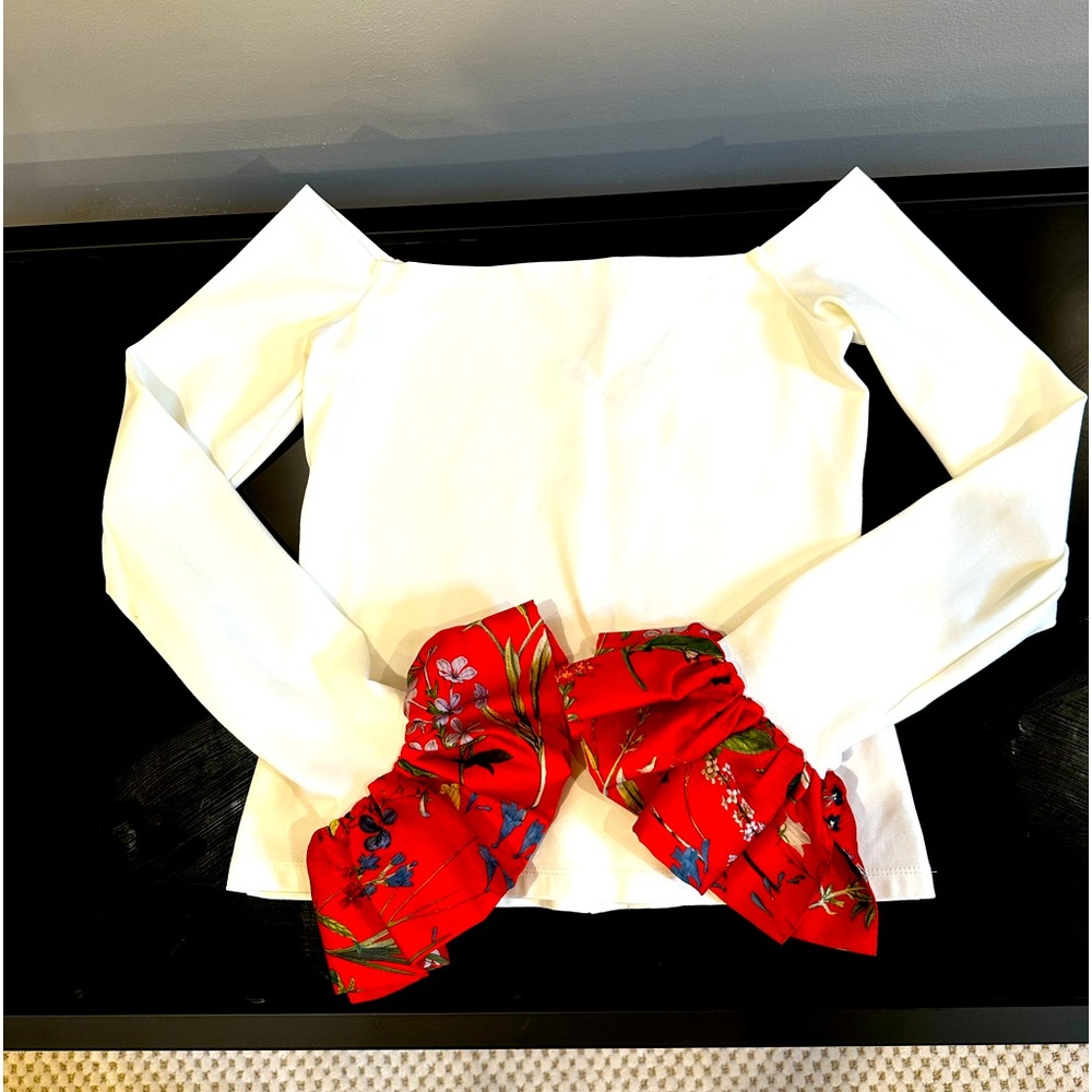 Alexis Gryffin Off-the-Shoulder Top w/floral bell sleeves